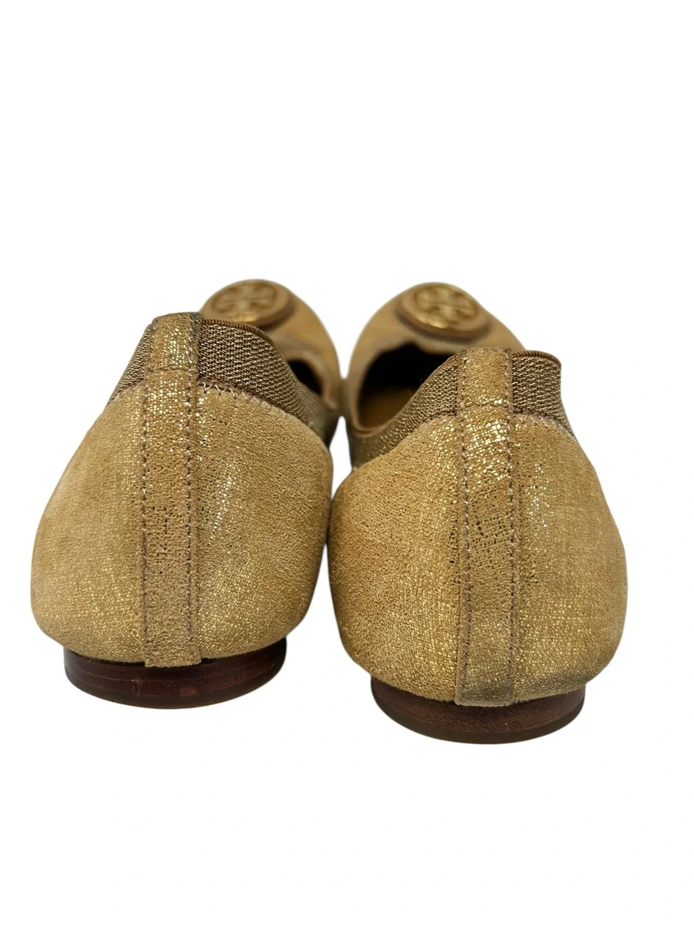 Tory Burch Shimmery Gold Logo Ballet Flats